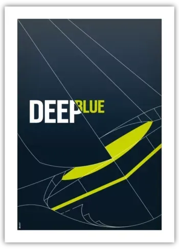 Tirage d'art voilier DeepBlue sans cadre, focus sur le design graphique bleu marine et vert anis fluo.